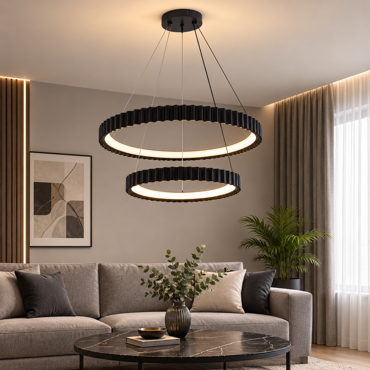 Pendul LED dubla negru suspendat cu telecomanda – design ondulat modern – 132W – 77260/630+430 MB