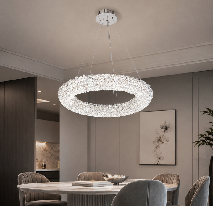 Pendul LED Circular cu Cristale, Crom-500 MM, 88W, DESIGN CIRCULAR CU CRISTALE –  5558/500 CH