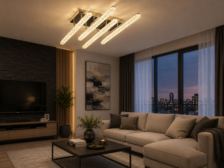 Lustra LED 620×350×H130 mm, 2x56W, design modern rectangular cu lumină reglabilă și telecomandă JB002/4
