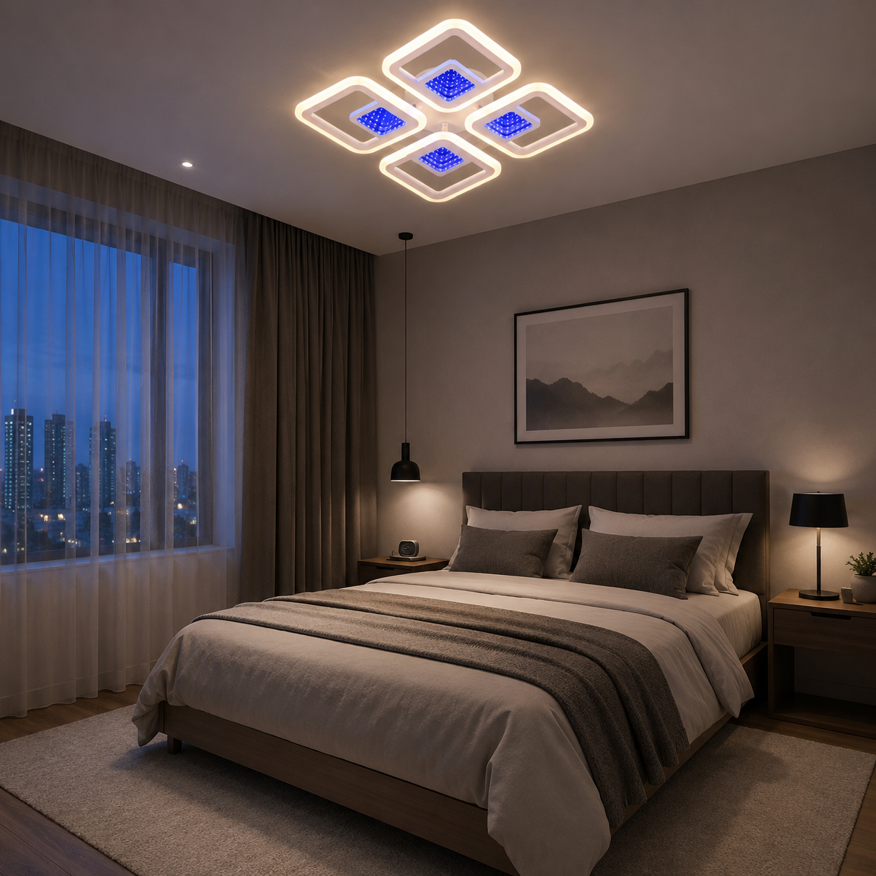 Lustra LED modernă cu telecomandă, 104 W, 490×490 mm, temperatură reglabilă 2800–6500 K – model SX8736/4