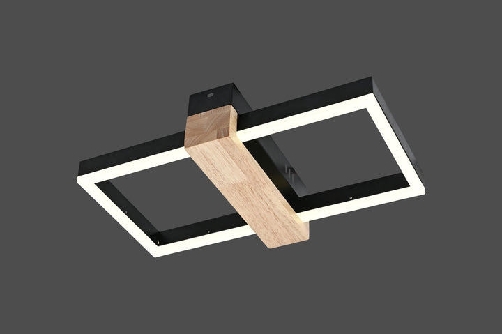 Lustra LED Modernă 9416 BK+WOOD – Stil Geometric cu Accente din Lemn