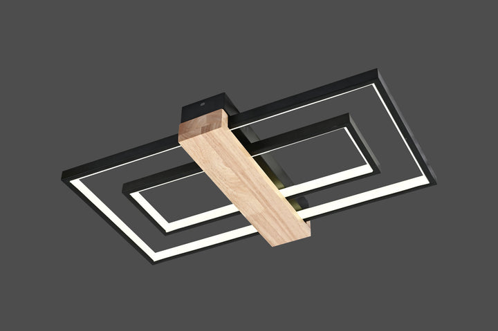 Lustra LED Modernă 9417 BK+WOOD – Design Elegant cu Accente din Lemn