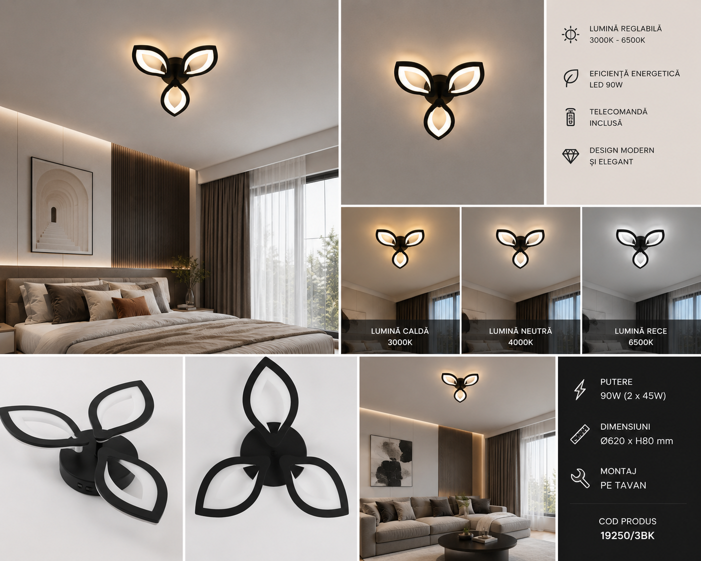 Lustră LED 19250/3BK – 60W, Ø535 mm, 3000–6500K, cu telecomandă