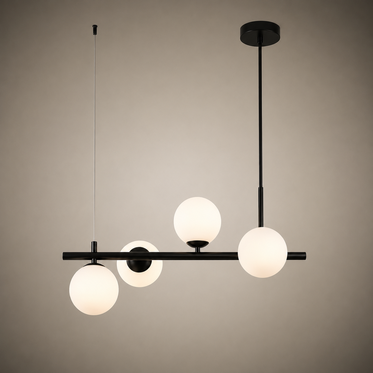 Pendul LED Modern 9560/4 BK – Design Elegant cu 4 Globuri din Sticlă