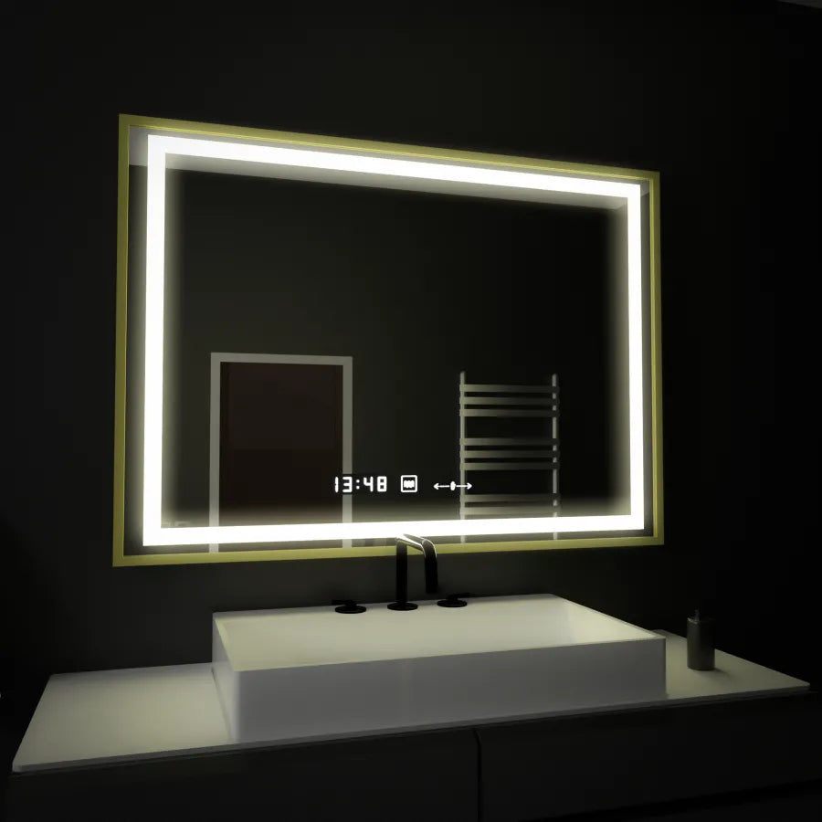 Oglinda LED Senzor Levianth 100x80 cm cu Dezaburire, Ceas și Temperatură | Colecția Marcello Funghi
