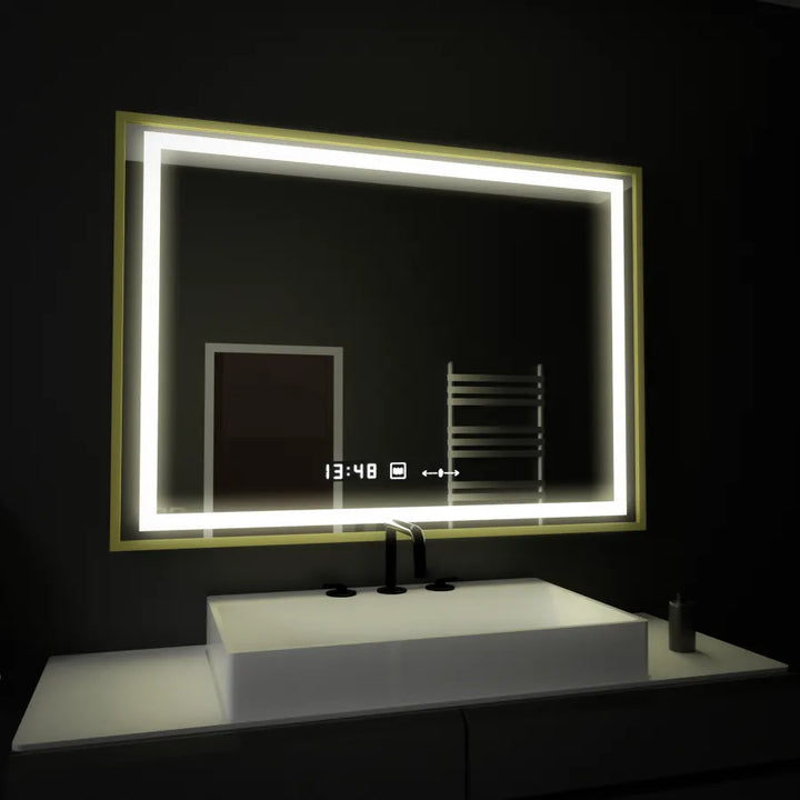Oglinda LED Senzor Levianth 100x80 cm cu Dezaburire, Ceas și Temperatură | Colecția Marcello Funghi