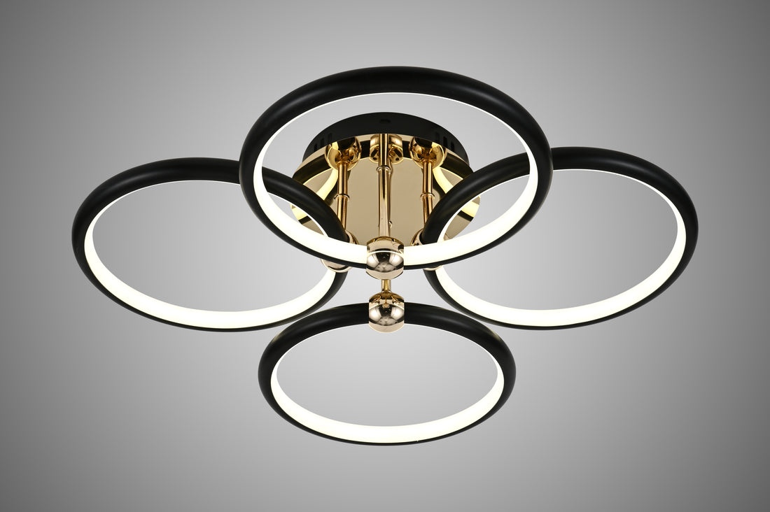 Lustra LED 104W cu telecomandă, D560×H160 mm, lumină reglabilă 3000–6500K – model 9708/4BK+FGD