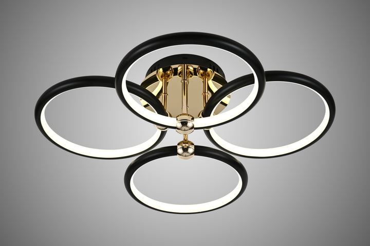 Lustra LED 104W cu telecomandă, D560×H160 mm, lumină reglabilă 3000–6500K – model 9708/4BK+FGD
