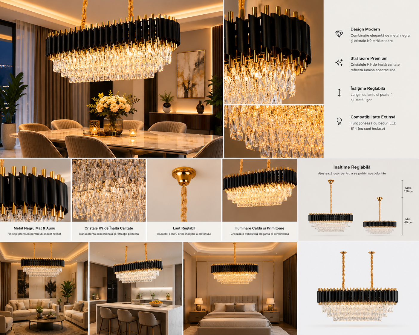 Candelabru rectangular cu cristale 9001, 8 × 60W