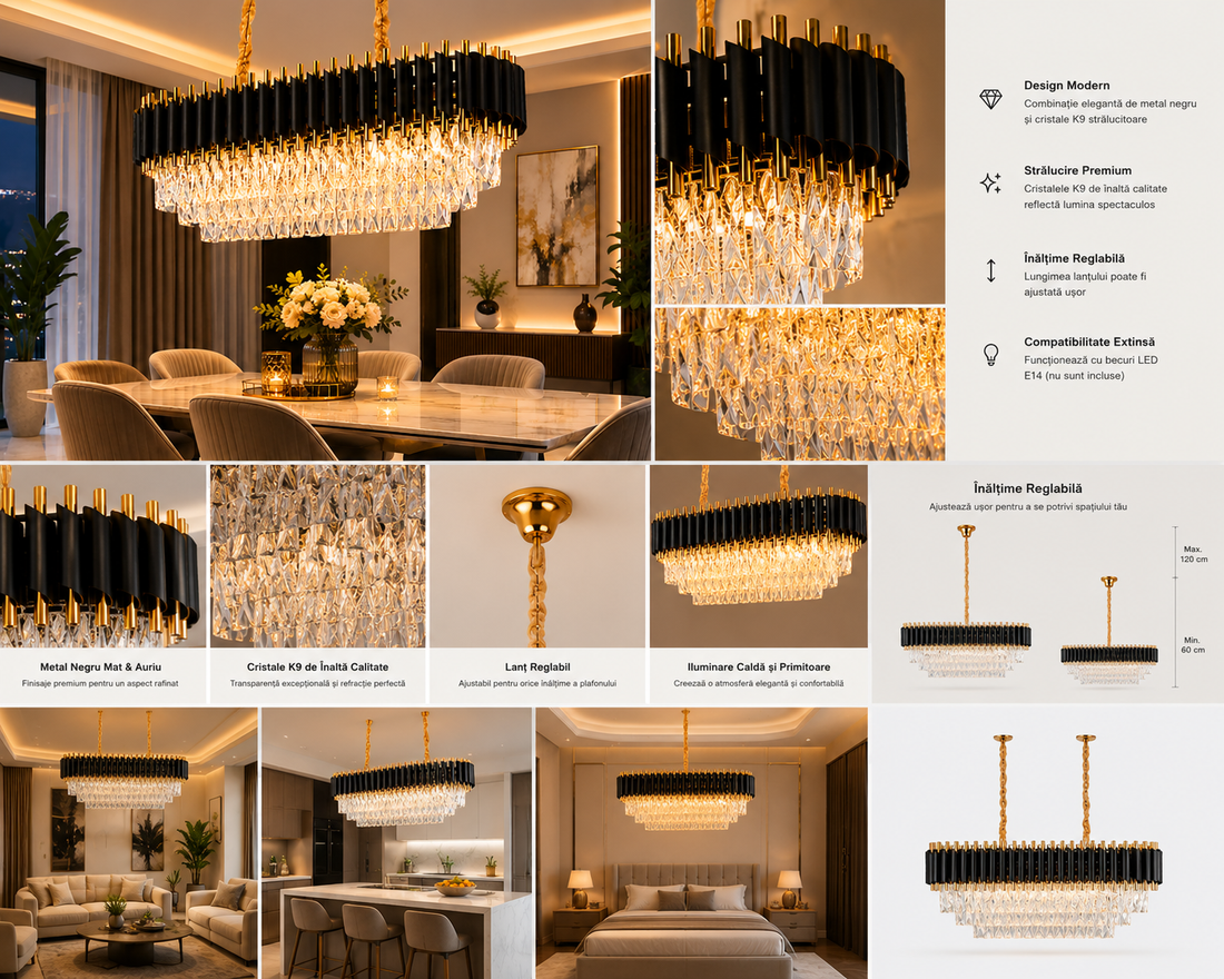 Candelabru rectangular cu cristale 9001, 8 × 60W