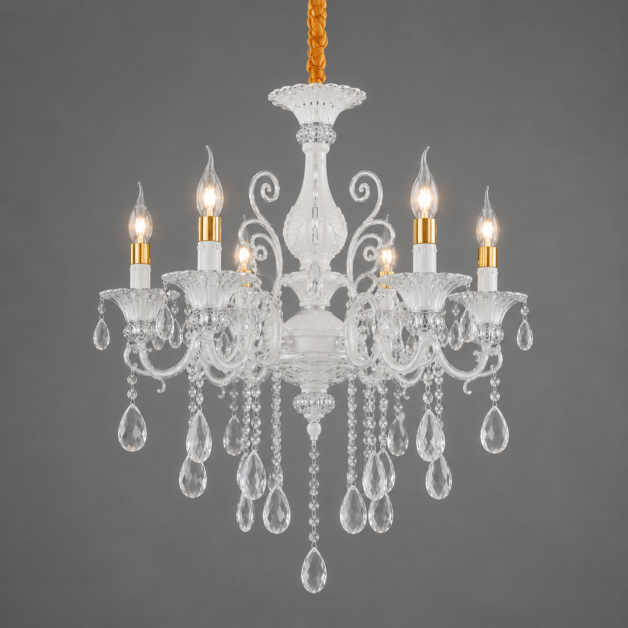 Candelabru Clasic cu Cristale, 6×E14, Ø65 cm, Finisaj Argintiu Elegant 2277/6