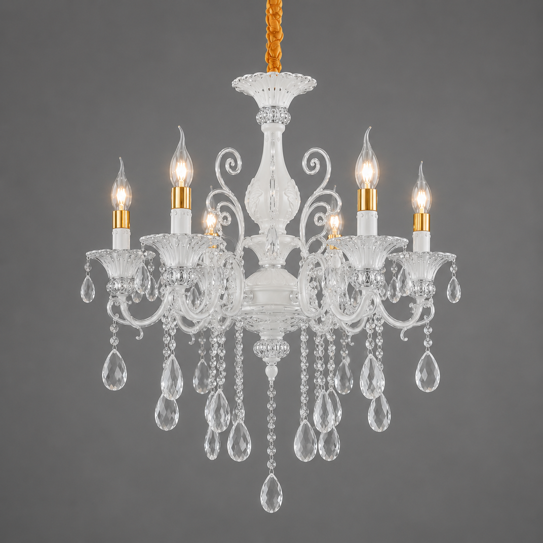 Candelabru Clasic cu Cristale, 6×E14, Ø65 cm, Finisaj Argintiu Elegant 2277/6