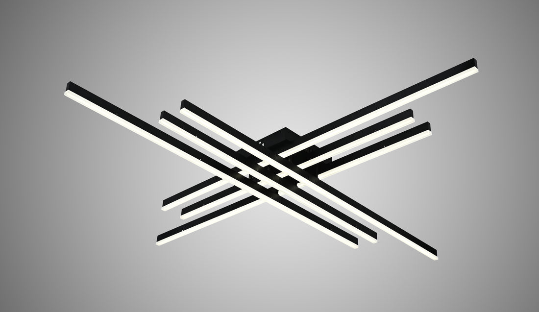 Lustră LED plafon 9795/6BK, 224W, 1200×1200 mm, temperatură reglabilă 3000–6500K, cu telecomandă, design modern negru