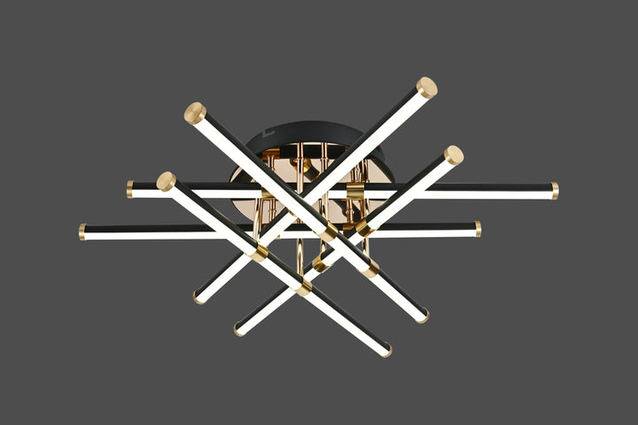 Lustră LED 9802/6BK+FGD, 144W, Ø700×H150 mm, lumină reglabilă 3000–6500K, telecomandă inclusă, finisaj negru & auriu