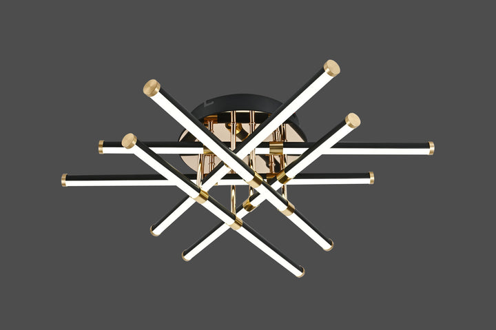 Lustră LED 9802/6BK+FGD, 144W, Ø700×H150 mm, lumină reglabilă 3000–6500K, telecomandă inclusă, finisaj negru & auriu