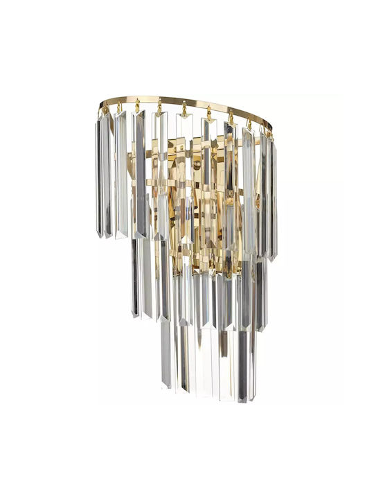 Aplica de perete cu cristale, 2 becuri E14, 230 mm, design luxos tip cascadă, finisaj auriu (FG)98068/2