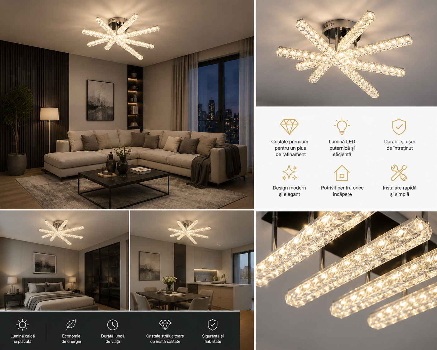 Lustra LED Ø510×H160 mm, 110W, design modern cu brațe decorative și telecomandă, lumină reglabilă 3500K–6500K JB001/5