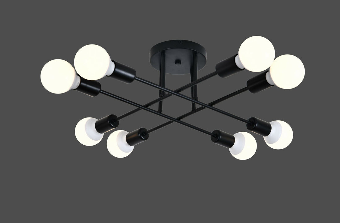 Lustra LED modernă neagră cu 8 becuri – Design minimalist E27 – 9855-8