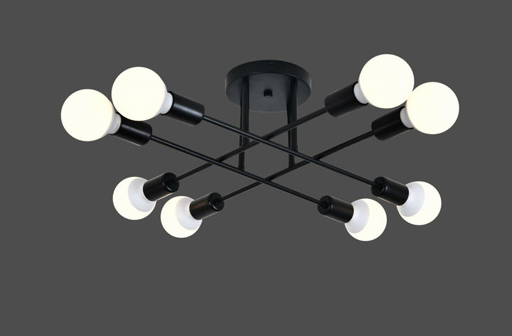 Lustra LED modernă neagră cu 8 becuri – Design minimalist E27 – 9855-8