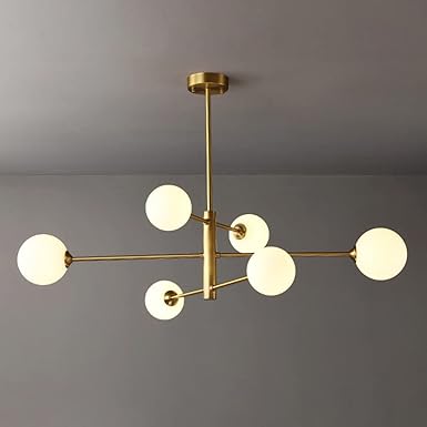 Lustră aurie modernă cu 6 globuri din sticlă mată – Design elegant pentru living – 9867-6