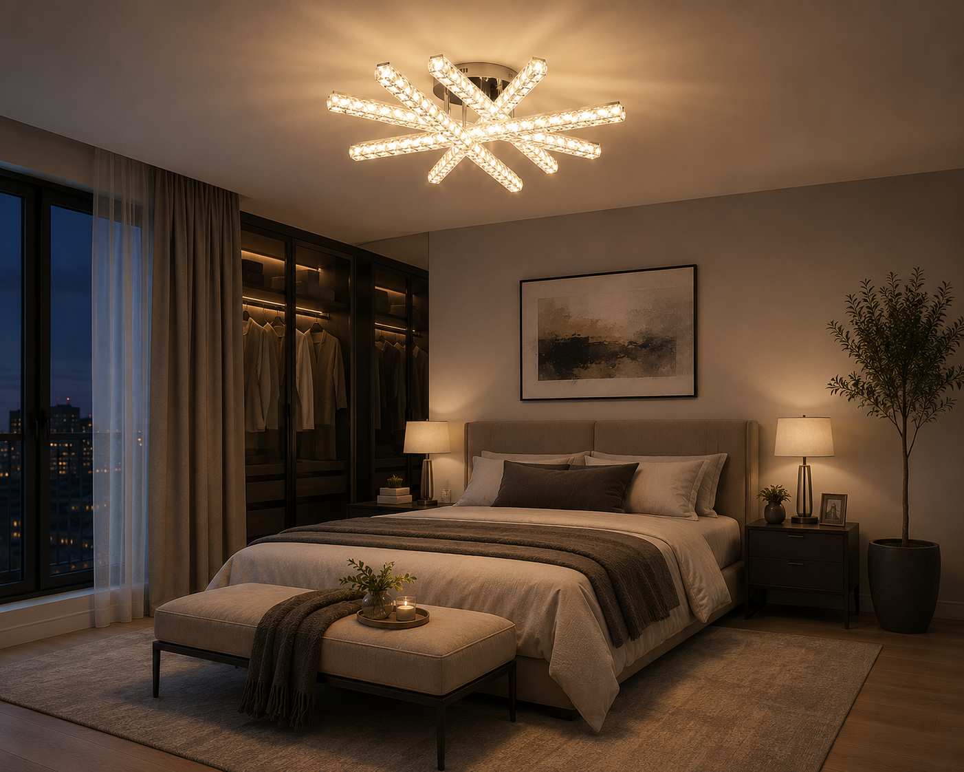 Lustra LED Ø510×H160 mm, 110W, design modern cu brațe decorative și telecomandă, lumină reglabilă 3500K–6500K JB001/5