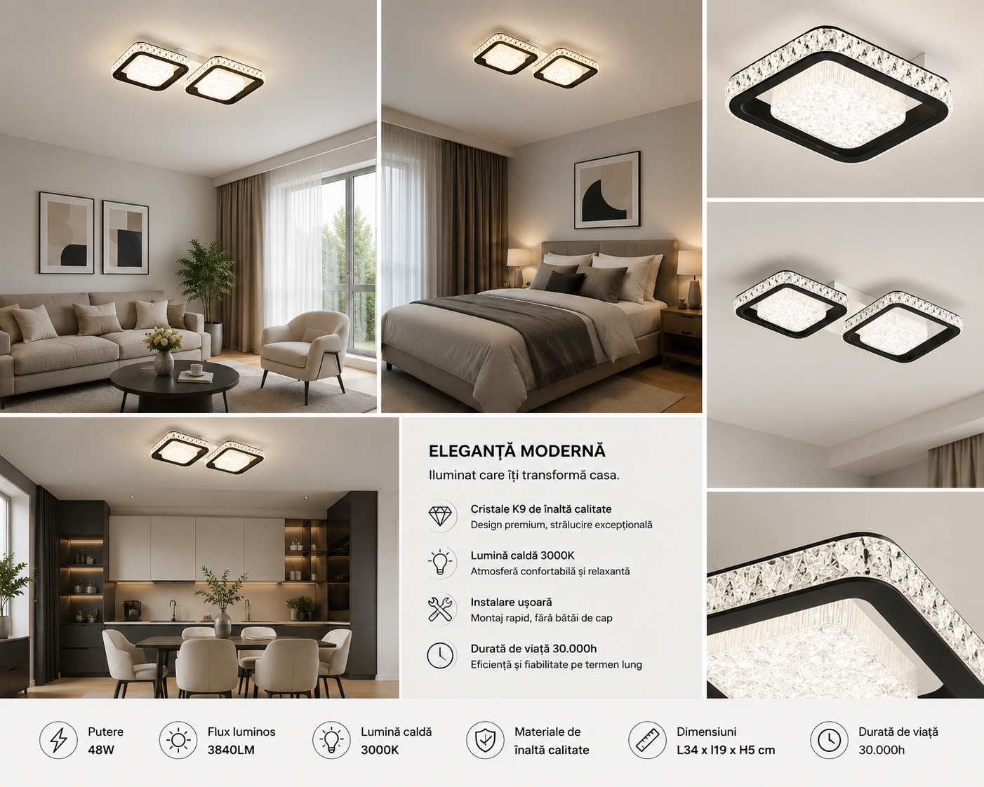 Lustra LED, Ø260×H160 mm, E27 max 60W, 26233/2+2WH
