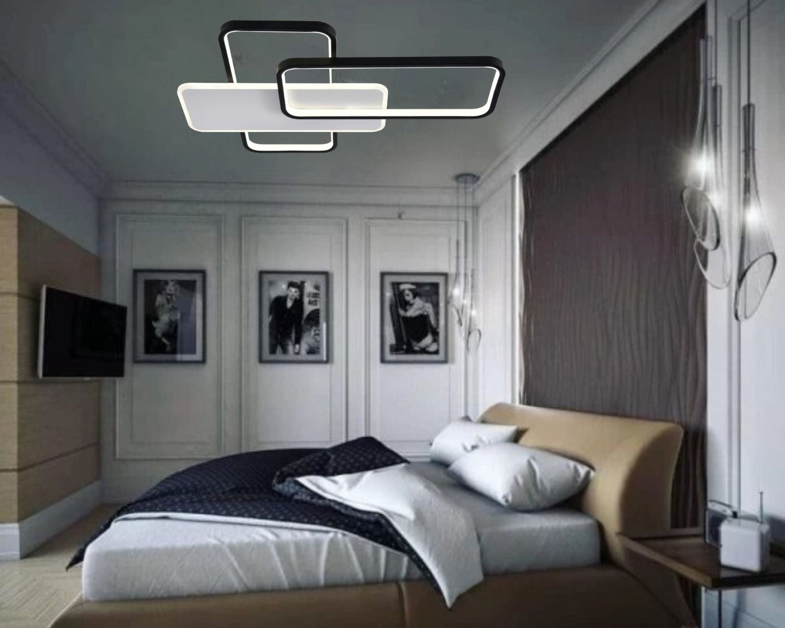 Lustră LED modernă cu telecomandă, 122W, lumină reglabilă 3000–6500K – model 9906/2T WH+BK