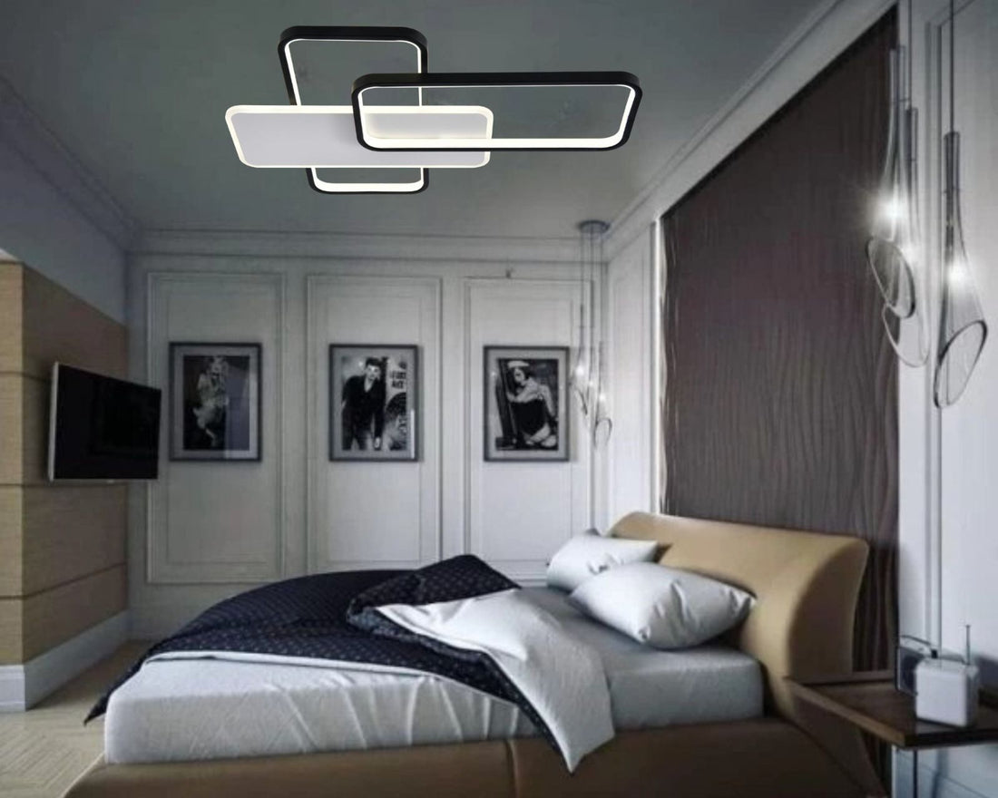 Lustră LED modernă cu telecomandă, 122W, lumină reglabilă 3000–6500K – model 9906/2T WH+BK