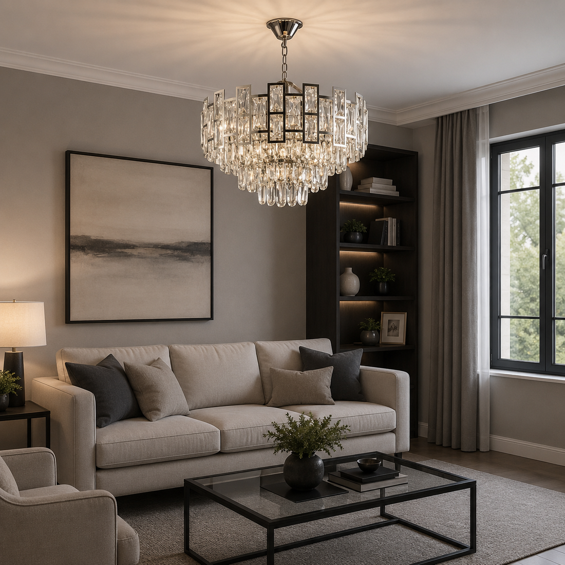 Candelabru cristal 10 becuri, Ø500 mm, soclu E27 max 60 W, finisaj crom lucios, design luxos