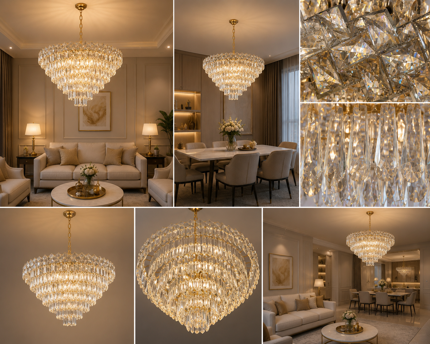 CANDELABRU AURIU CU CRISTALE – 8650/500 | Ø50 CM, 7X E27, ELEGANȚĂ ȘI RAFINAMENT