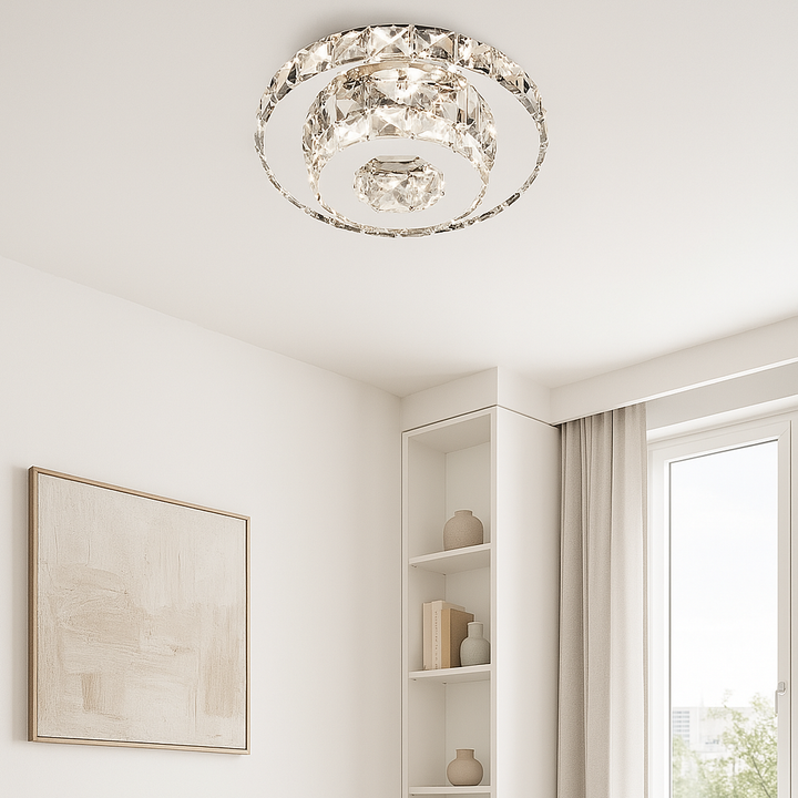 Aplica LED Cristal Moderna cu Telecomanda, 46W, 3 Trepte de Lumina, Ø25cm, Alb Rece-Cald