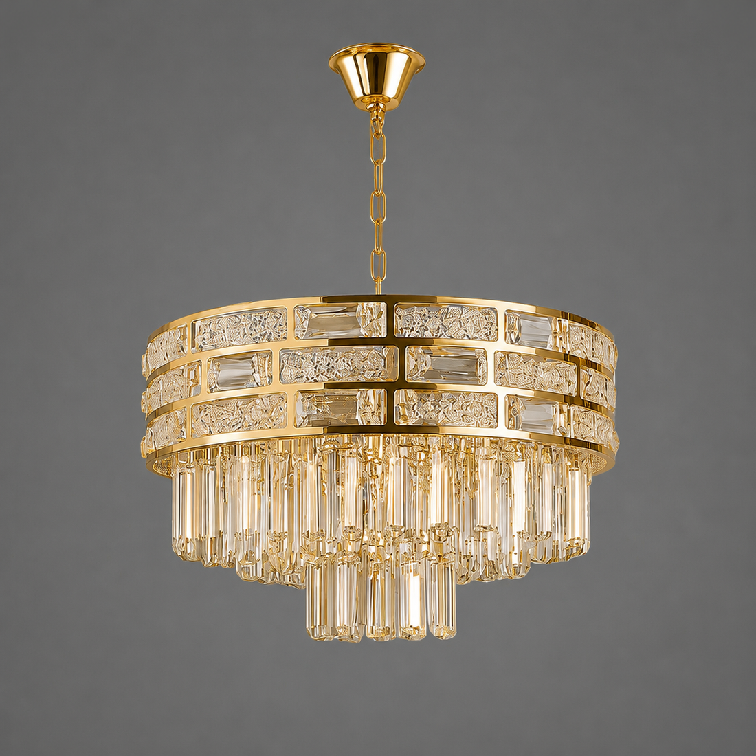 Candelabru Auriu Cristal 6 Becuri E27, Ø400 mm, Design Elegant Lux, Fara Telecomanda