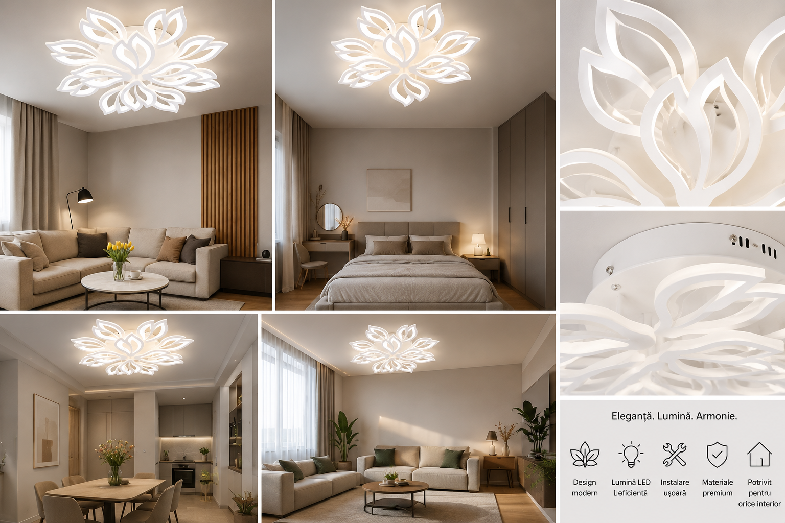 Lustra LED 240W cu telecomandă, Ø760 mm, lumină reglabilă 3000–6500K – model 19250/8+4N WH