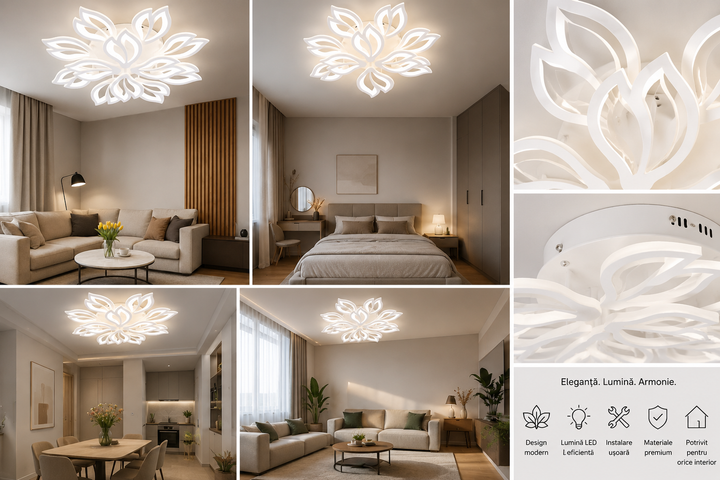 Lustra LED 240W cu telecomandă, Ø760 mm, lumină reglabilă 3000–6500K – model 19250/8+4N WH