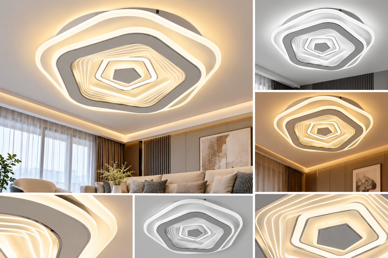 Lustră LED 7660 – Alb, Design Modern Geometric