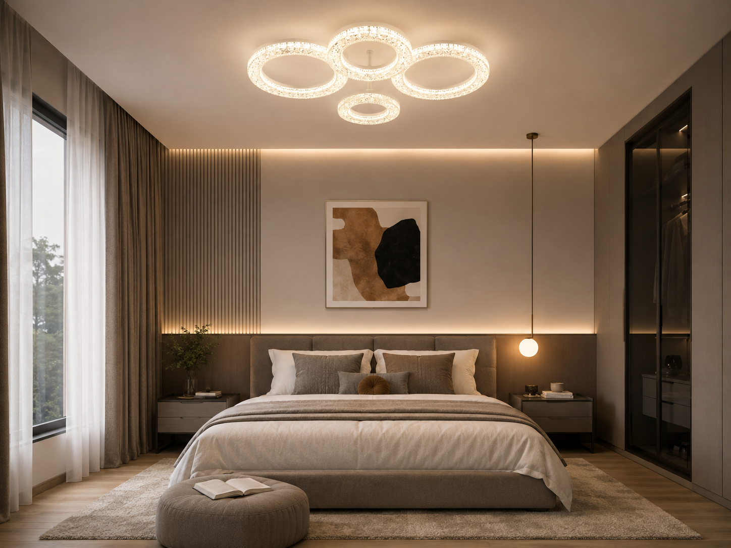 Lustra LED 600×420×H110 mm, 2x36W, design rectangular elegant cu lumină reglabilă și telecomandă 7277/2+2WH