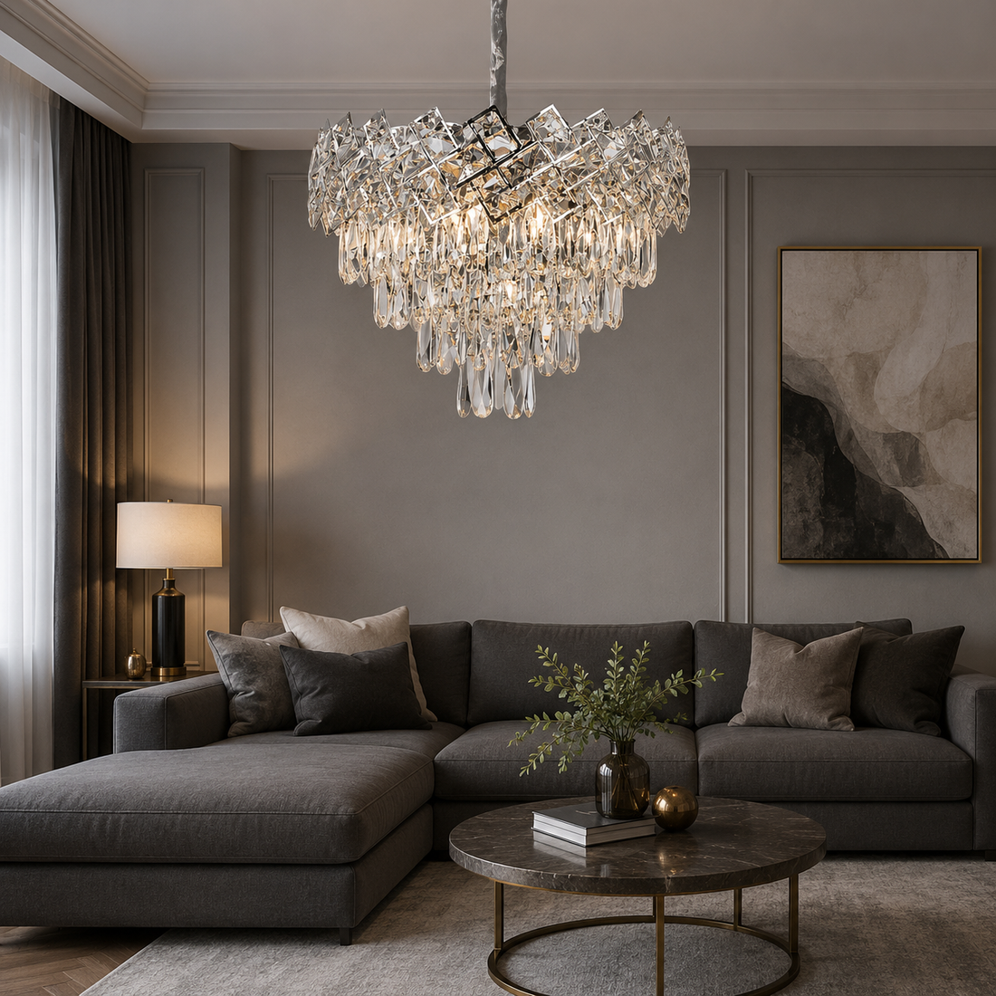 Candelabru Lux Cristale – 8650/400 | Ø40 cm, 5x E27, Design în cascadă