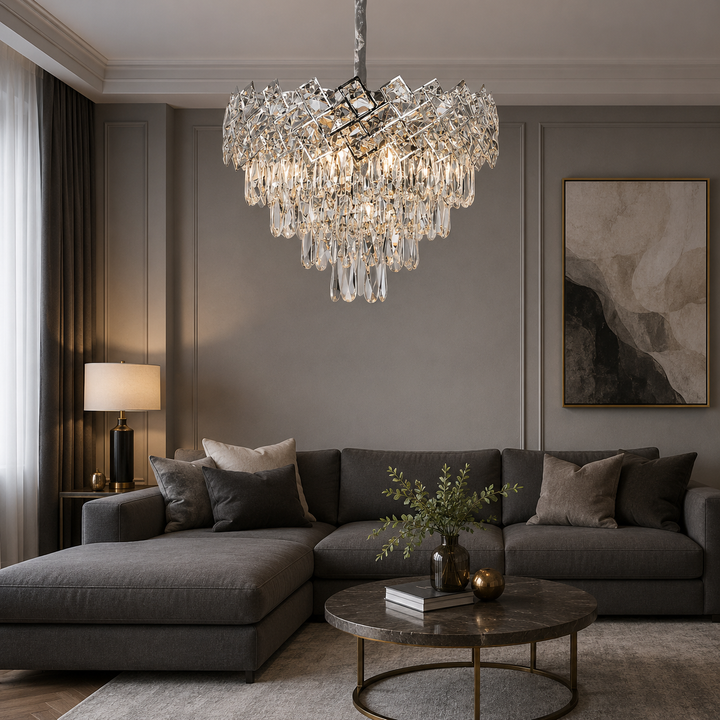 Candelabru Lux Cristale – 8650/400 | Ø40 cm, 5x E27, Design în cascadă