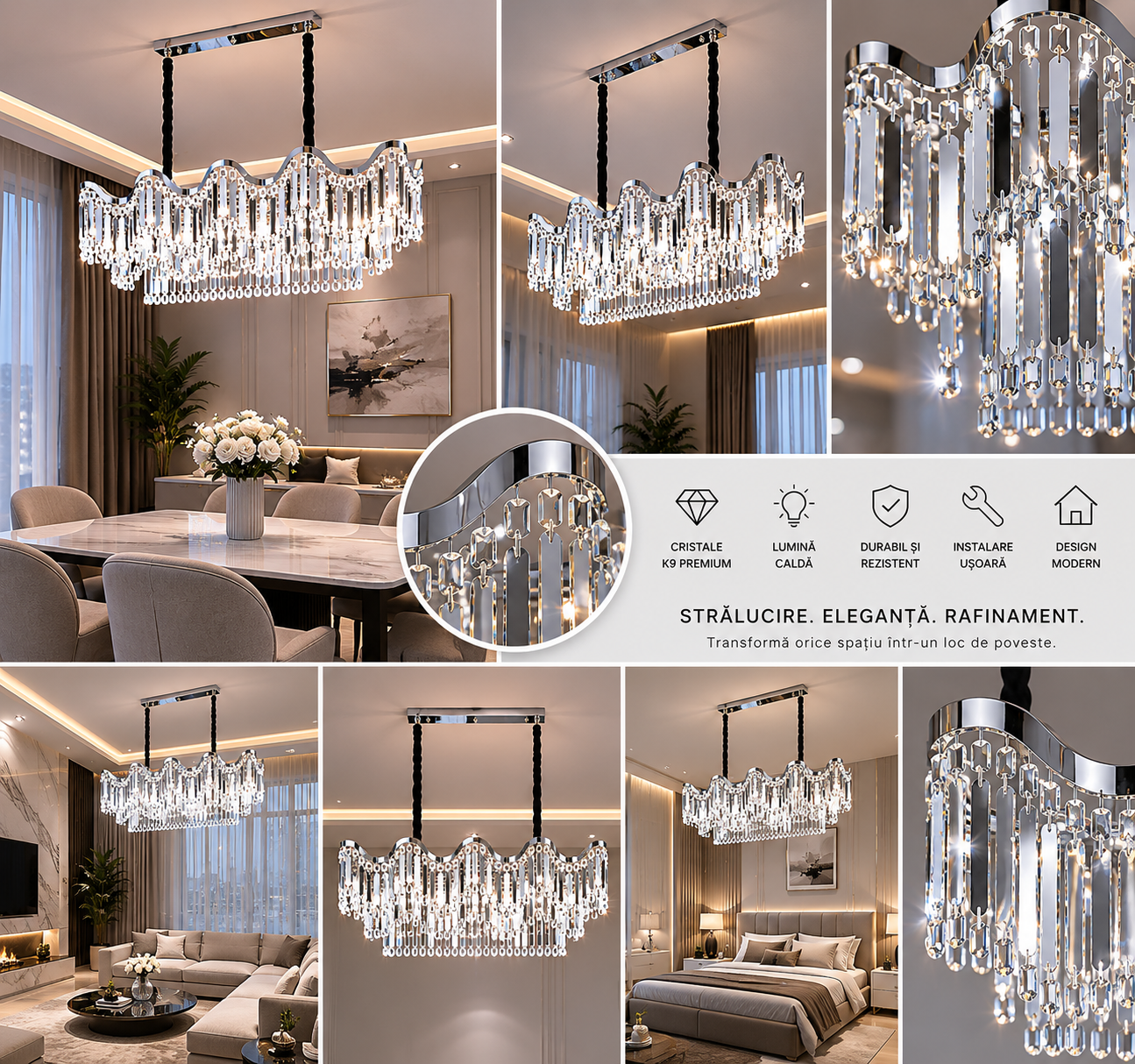 Candelabru rectangular, L1100×H440 mm, E27 max 60W×12, 78012/1100+400 CH