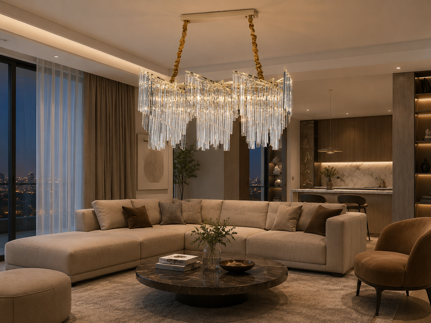 Candelabru decorativ cu 9 becuri E27, finisaj auriu, 800×300×400 mm, stil industrial-elegant 98068/800-300