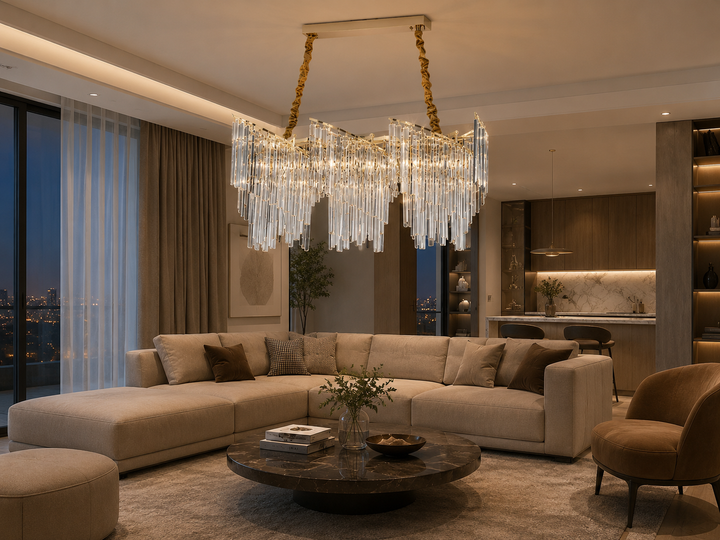 Candelabru decorativ cu 9 becuri E27, finisaj auriu, 800×300×400 mm, stil industrial-elegant 98068/800-300