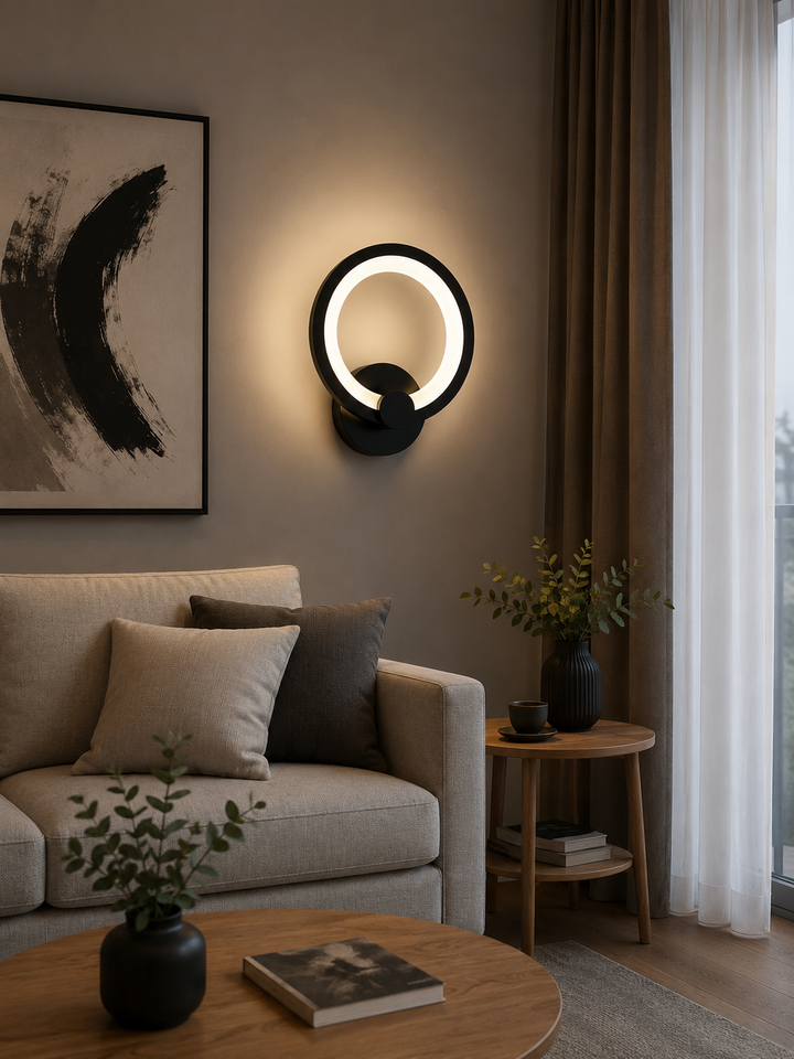 Aplica LED Neagră 8067/1BK – Design Modern Circular, 22W, Alb Calda-Neutra-Rece