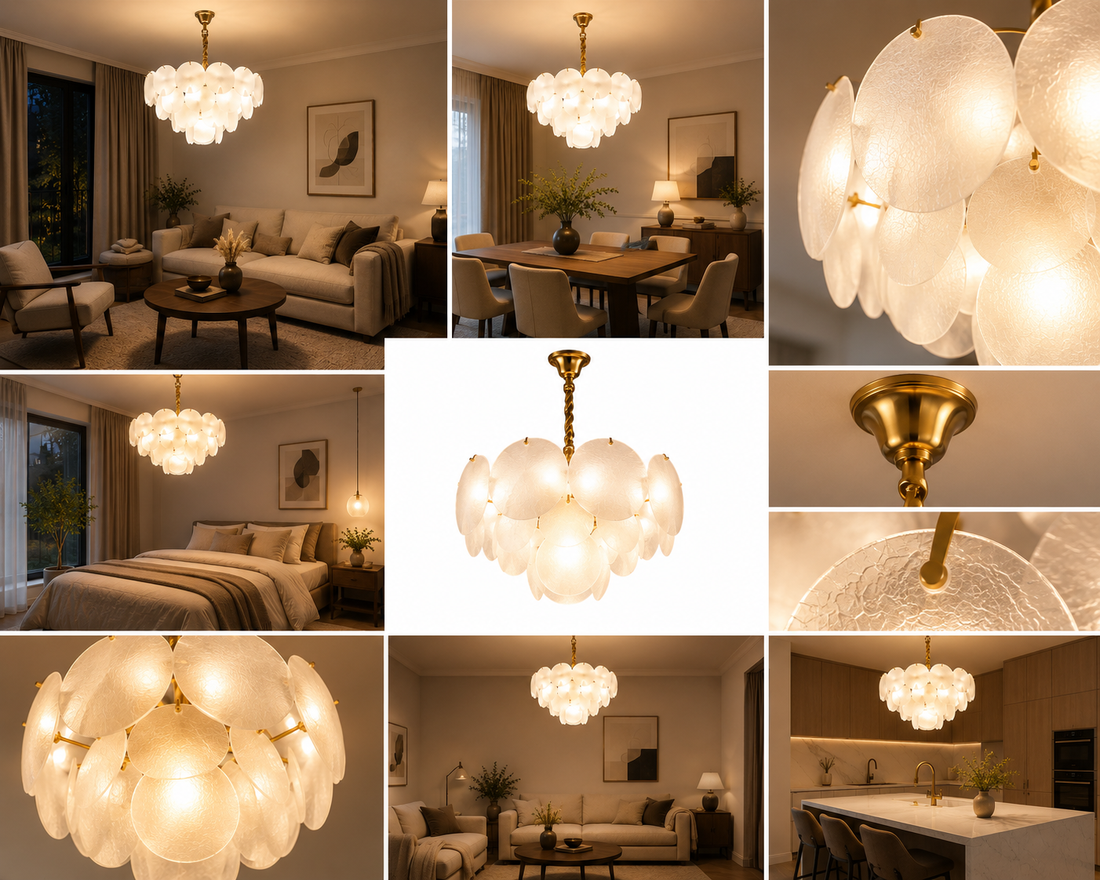 Candelabru modern cu sticlă mată, 8 becuri E27, Ø50 cm, H30 cm, model 5867/500 TB