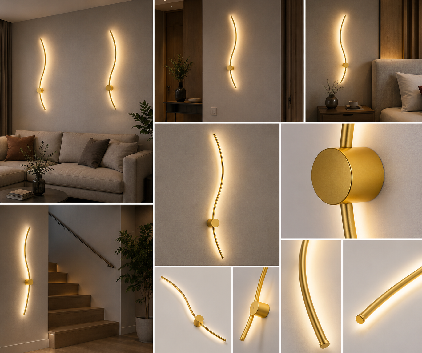 Aplica LED de perete, design ondulat, 38W total, L ≈ 1000 mm, temperatură reglabilă 3000K–6500K, gold – model 59093/1000