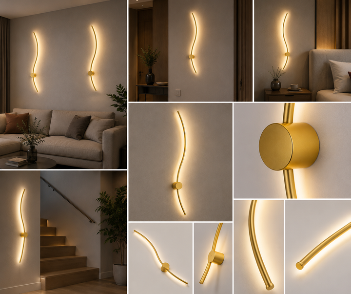 Aplica LED de perete, design ondulat, 38W total, L ≈ 1000 mm, temperatură reglabilă 3000K–6500K, gold – model 59093/1000