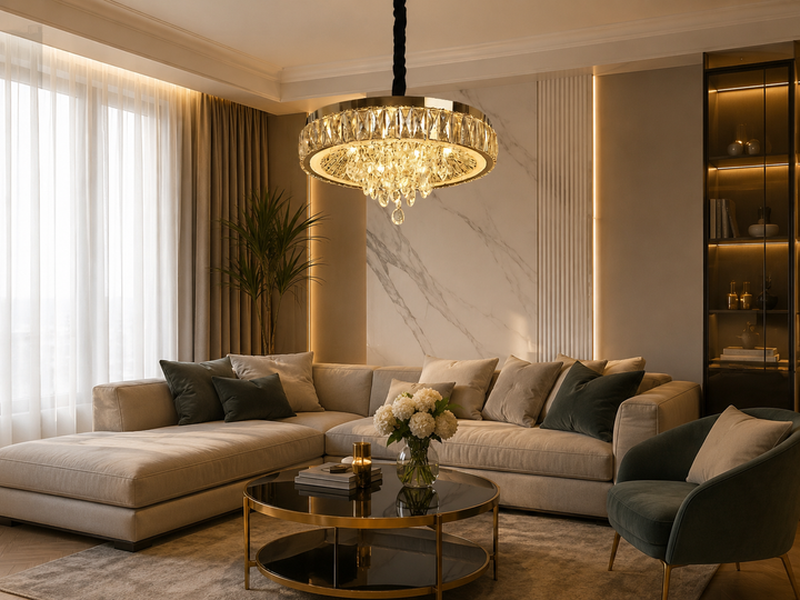 Candelabru LED Ø500 cu Cristale și Telecomandă, Model 2961-500
