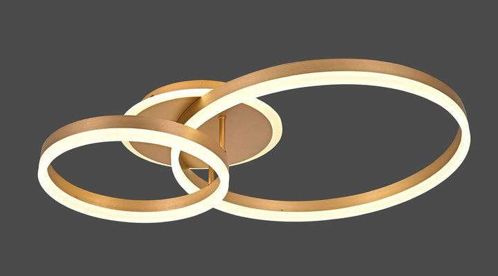 Lustră LED modernă cu inele aurii, 2x61W, 715×500×105 mm, lumină reglabilă 3000K–6500K, telecomandă inclusă