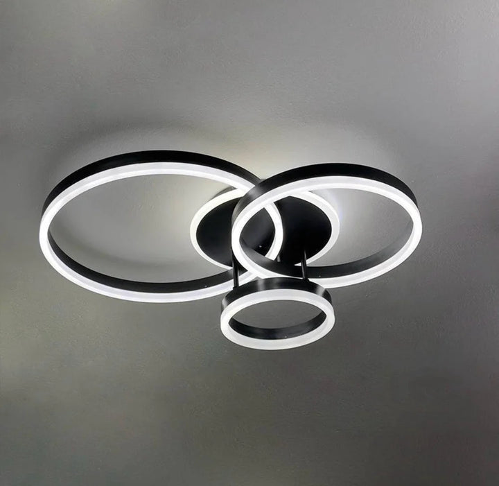 Lustră LED cu 3 cercuri, 144W, Ø630×H400 mm, lumină reglabilă 3000K–6500K, telecomandă 2.4G (NEGRU)