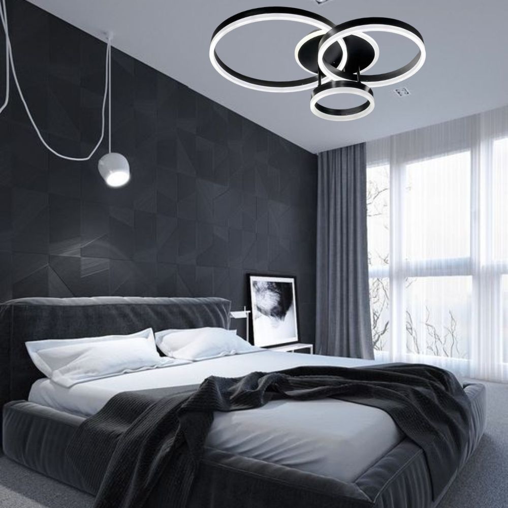Lustră LED cu 3 cercuri, 144W, Ø630×H400 mm, lumină reglabilă 3000K–6500K, telecomandă 2.4G (NEGRU)