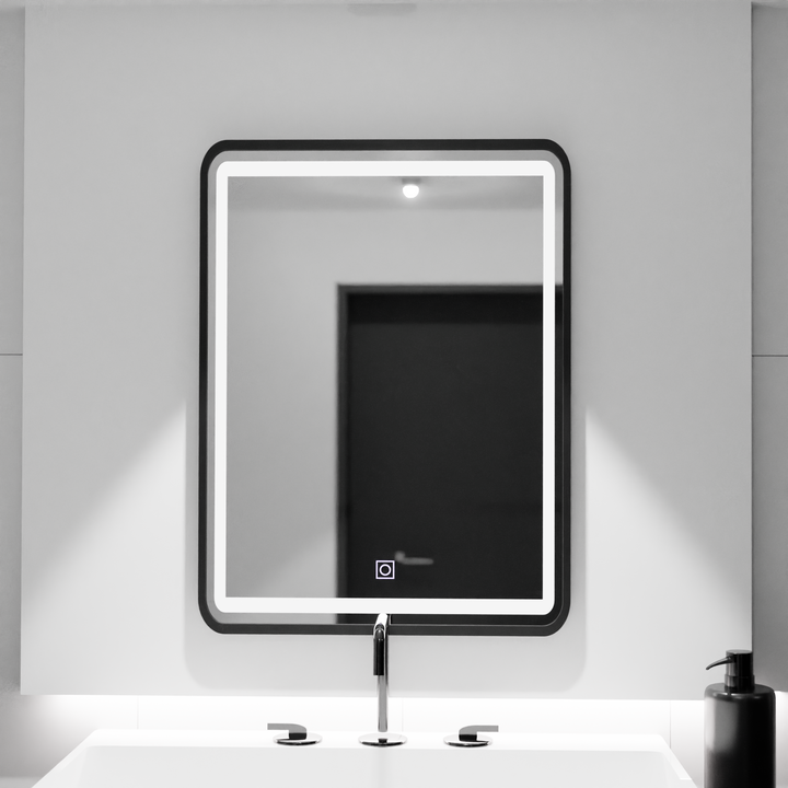 Oglinda LED Baie 60x80 cm, Touch cu Ramă Neagră, Dimabila